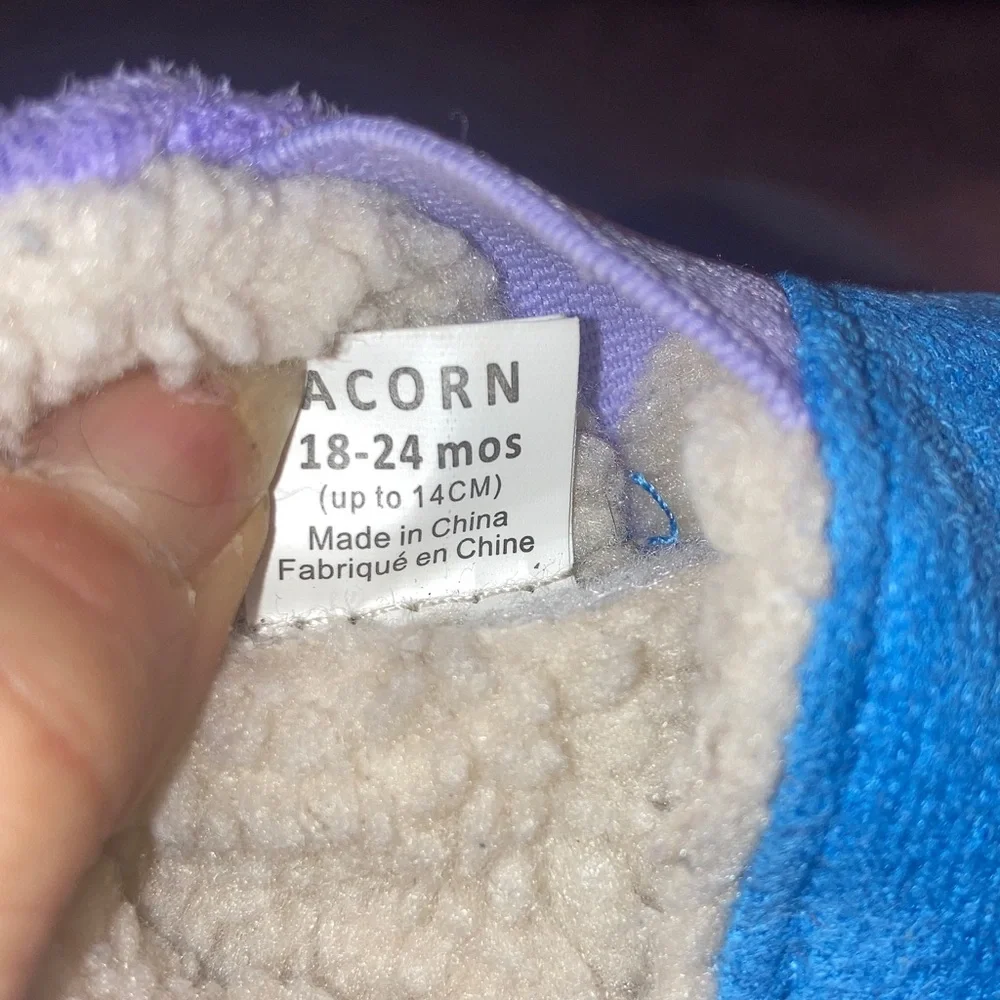 Acorn sea otter, 18 24 months moccasins Blue and Purple Baby Slippers boy girl